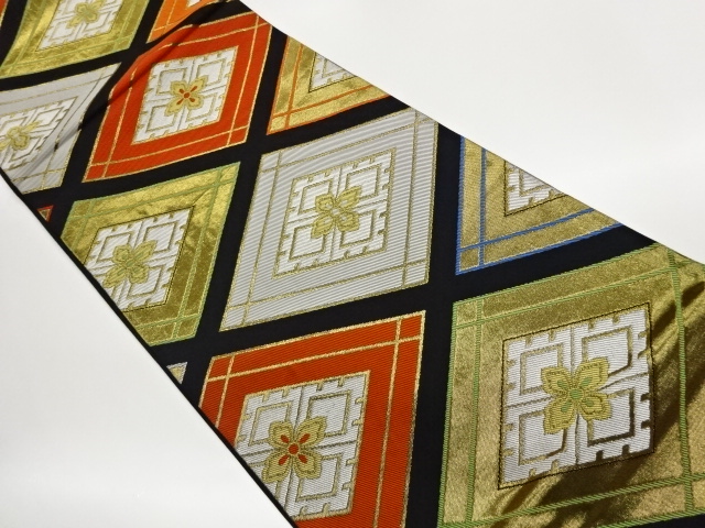 JAPANESE FUKURO OBI / WOVEN FLOWER RHOMBUS